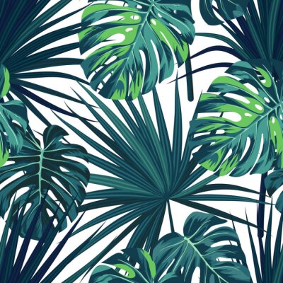 Papier peint à motif  Fond blanc avec des plantes tropicales