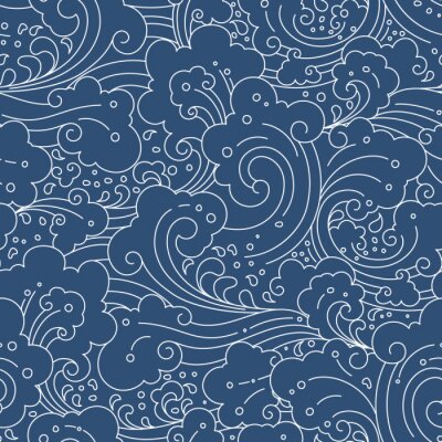Papier peint à motif  Fond bleu marine avec vagues blanches