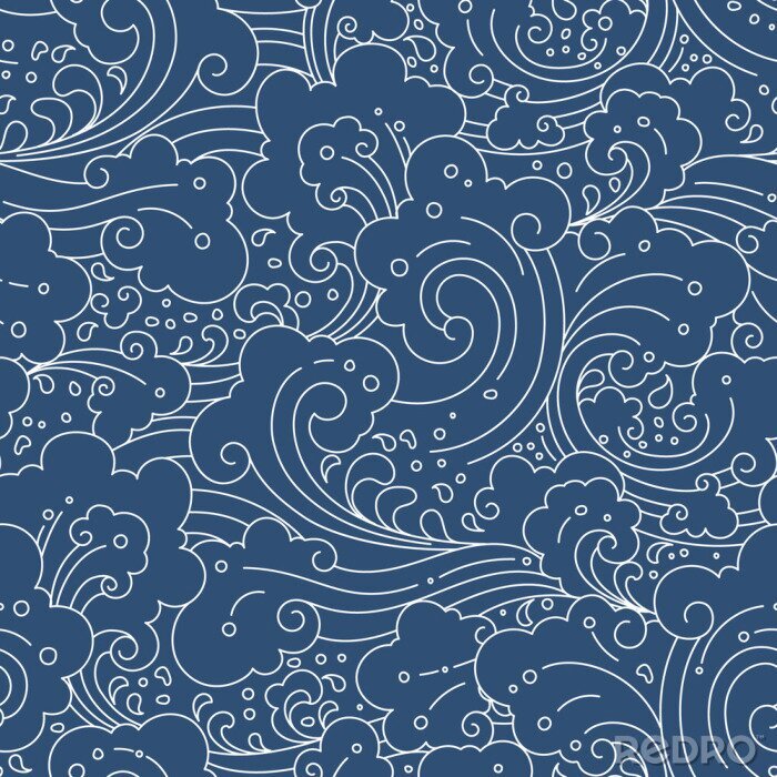 Papier peint à motif  Fond bleu marine avec vagues blanches