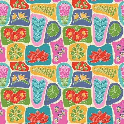 Papier peint à motif  Fond d'écran mignon avec des fleurs tropicales style plat beauté.