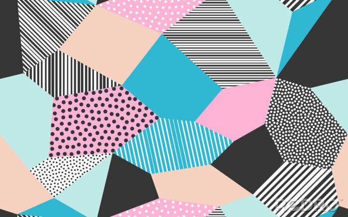 Papier peint à motif  Fond de patchwork abstrait d'illustration de patch vectoriel de formes giclées points, lignes et traits
