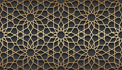 Papier peint à motif  Fond horizontal doré islamique de vecteur. Transparente motif volumétrique oriental avec une ombre.