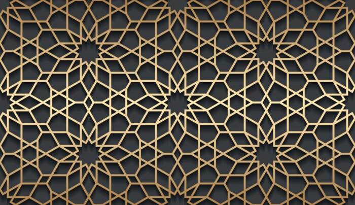 Papier peint à motif  Fond horizontal doré islamique de vecteur. Transparente motif volumétrique oriental avec une ombre.