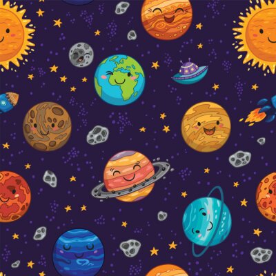 Papier peint à motif  Fond sans soudure de modèle d'espace avec des planètes, des étoiles et des comètes.