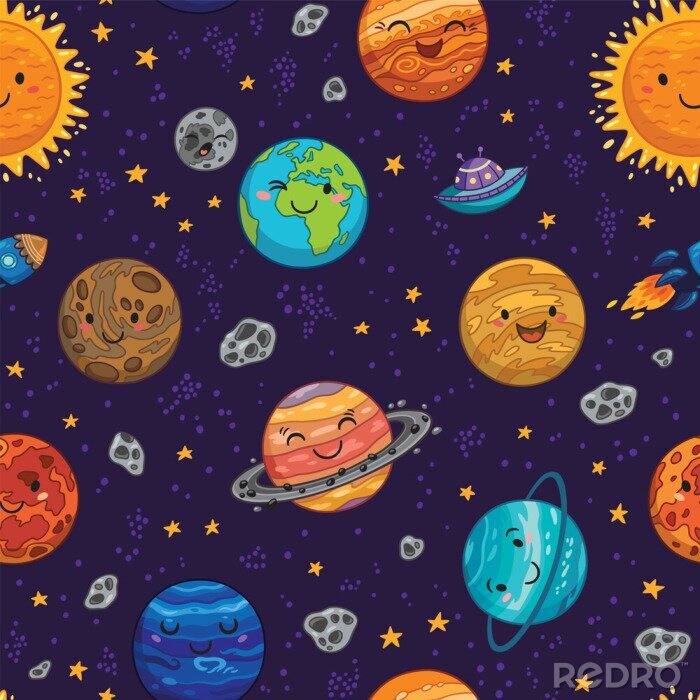 Papier peint à motif  Fond sans soudure de modèle d'espace avec des planètes, des étoiles et des comètes.