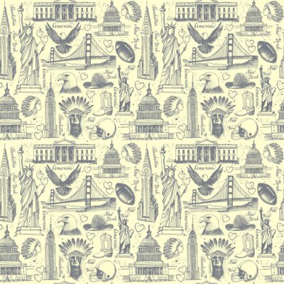Papier peint à motif  Fond transparent avec des croquis de symboles des États-Unis