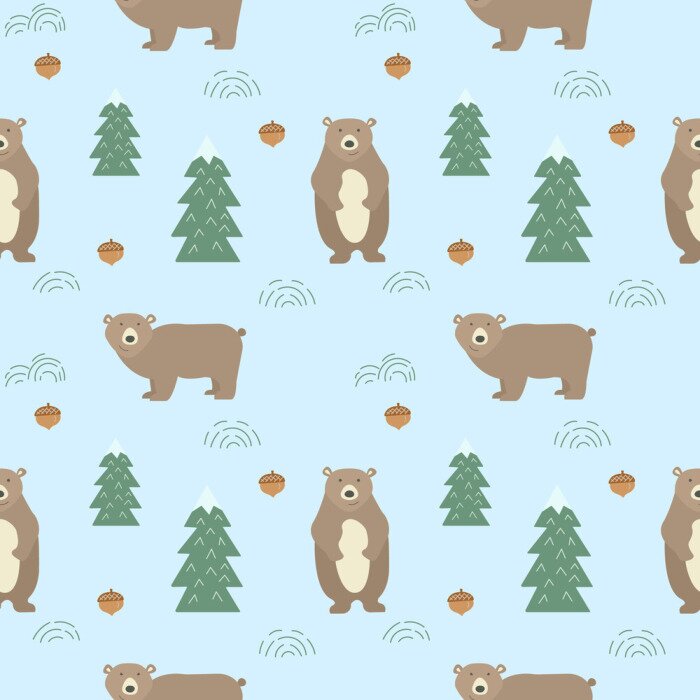 Papier peint à motif  Fond transparent avec des ours mignons. Style de dessin animé.