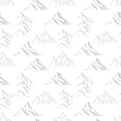 Papier peint à motif  Fond transparent avec montagnes d'esquisse de griffonnage gris. Peut être utilisé comme papier peint, motifs de remplissage, textile, fond de page Web, textures de surface.
