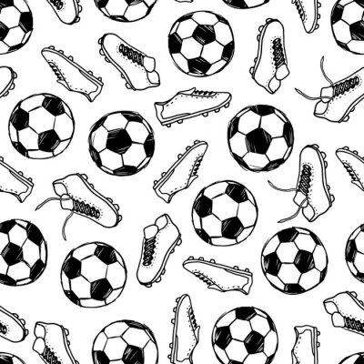 Papier peint à motif  Football Soccer balls and boots doodle seamless pattern. Vector illustration background. For print, textile, web, home decor, fashion, surface, graphic design