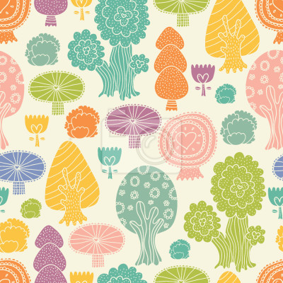 Papier peint à motif  Forêt colorée magique