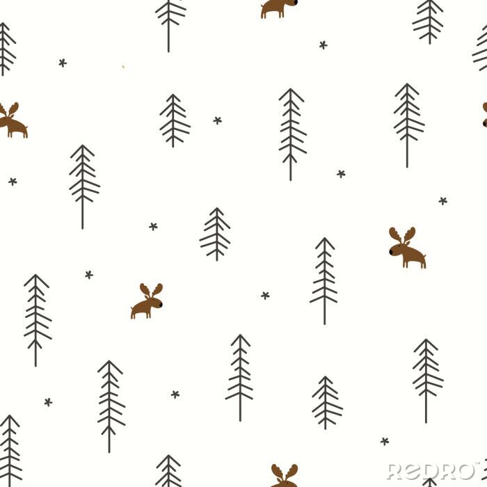 Papier peint à motif  Forêt d'hiver avec un orignal