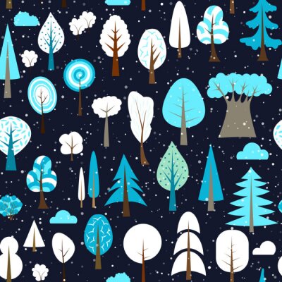 Papier peint à motif  Forêt d'hiver la nuit