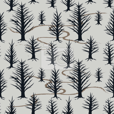 Papier peint à motif  Forêt d'hiver sombre