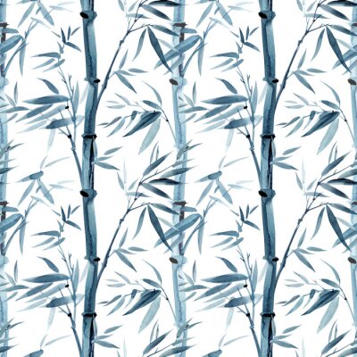 Papier peint à motif  Forêt de bambous sur fond clair
