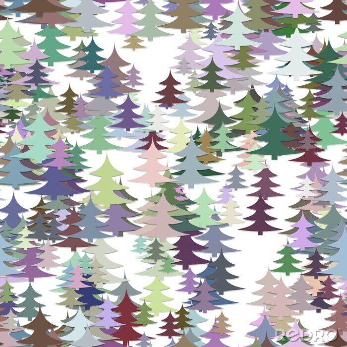 Papier peint à motif  Forêt de conifères colorée 3D