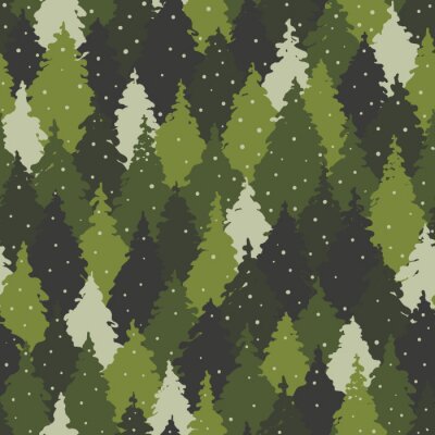 Papier peint à motif  Forêt de conifères dans le brouillard