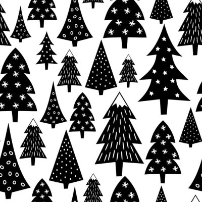 Papier peint à motif  Forêt de conifères noir et blanc