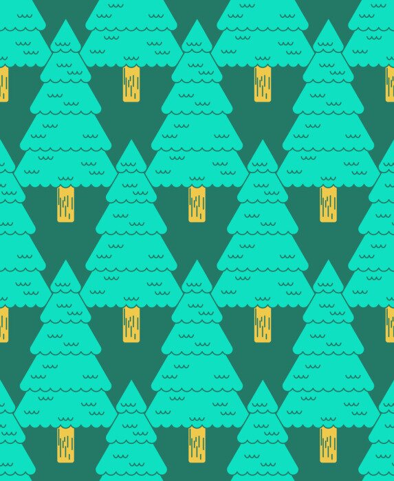 Papier peint à motif  Forêt de conifères sur fond vert