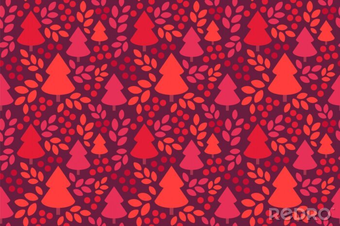 Papier peint à motif  Forêt de rubis avec sapins de Noël