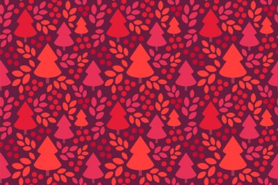 Papier peint à motif  Forêt de rubis avec sapins de Noël