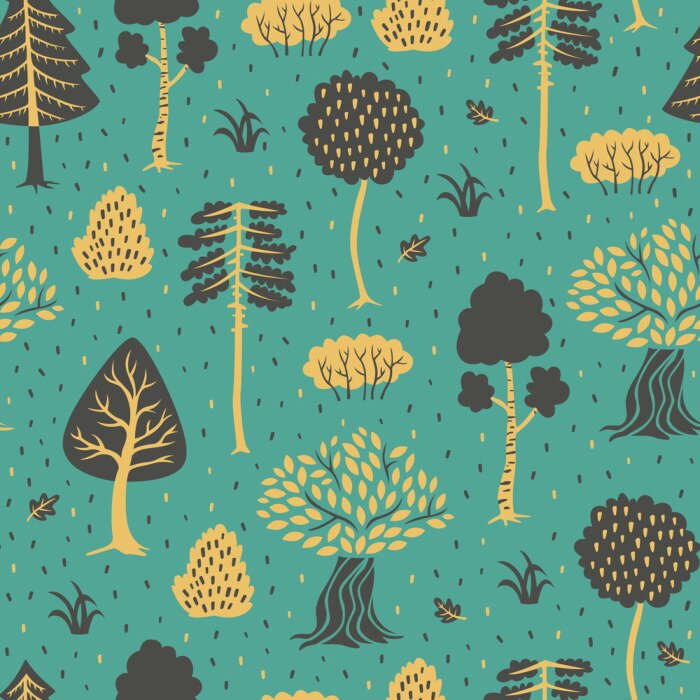 Papier peint à motif  Forêt de style Doodle