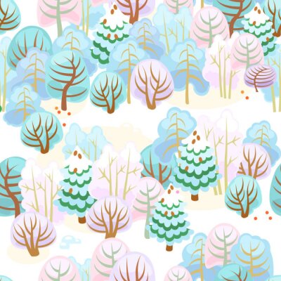 Papier peint à motif  Forêt en hiver avec de la neige / Forme transparente de la forêt de fées avec de la neige