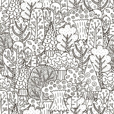 Papier peint à motif  Forêt et arbres géométriques noirs et blancs
