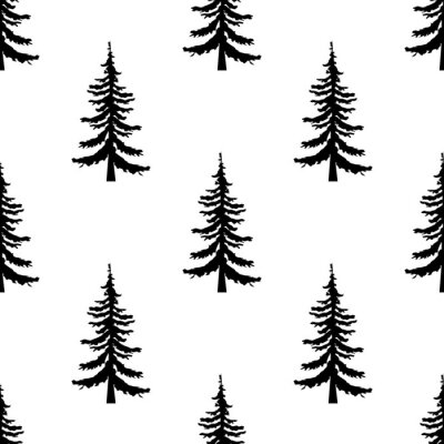 Papier peint à motif  Forêt noire sur blanc