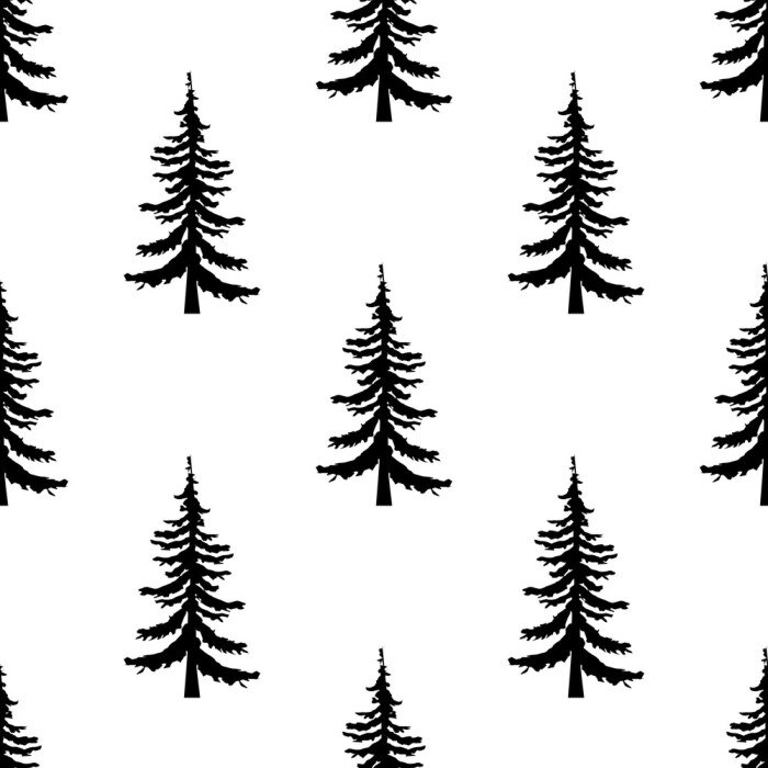 Papier peint à motif  Forêt noire sur blanc