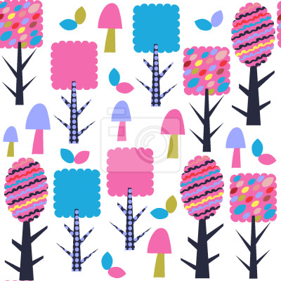 Papier peint à motif  Forêt rose et bleue pour les enfants