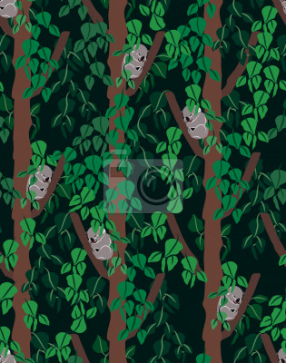Papier peint à motif  Forêt tropicale avec koalas