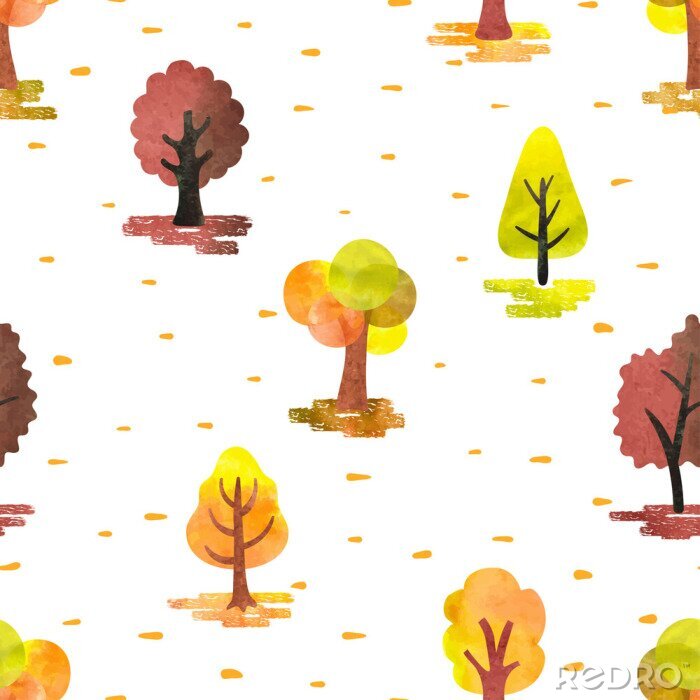 Papier peint à motif  Forme d'arbre automne sans couture d'aquarelle. Contexte de la forêt d'automne vecteur.