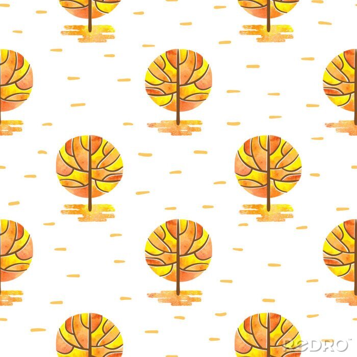 Papier peint à motif  Forme transparente avec des arbres abstraits en mosaïque automne. Aquarelle aquarelle arrière-plan forêt automne.