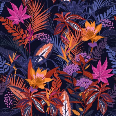 Papier peint à motif  Fourrés colorés tropicaux