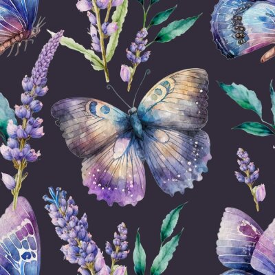 Papier peint à motif  Fourrés lavande de papillons