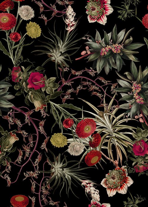 Papier peint à motif  Fourrés tropicaux fleuris