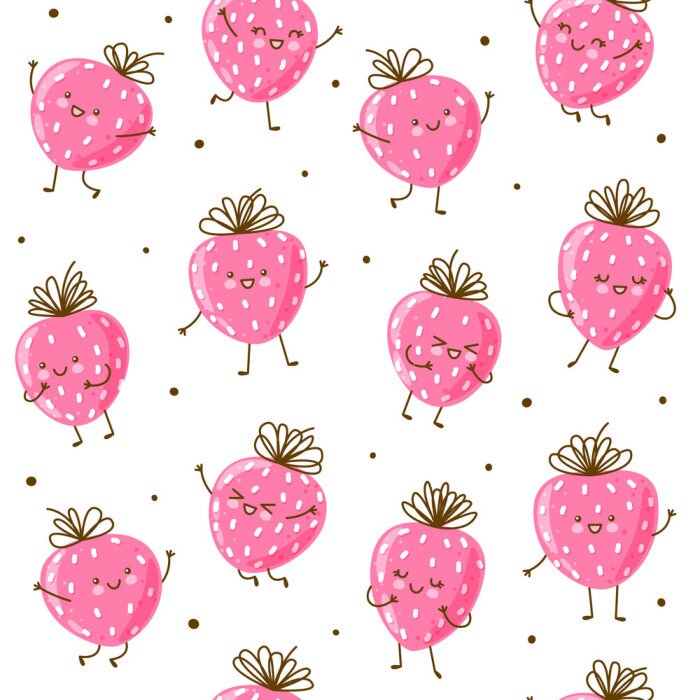 Papier peint à motif  Fraises souriantes