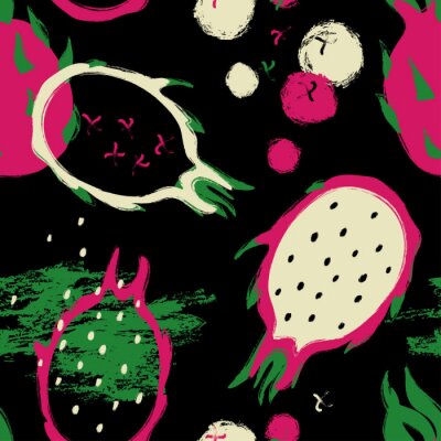 Papier peint à motif  Fruit du dragon sur fond noir