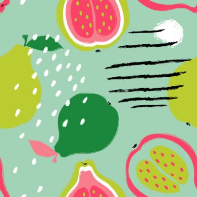 Papier peint à motif  Fruits colorés avec des rayures et des points