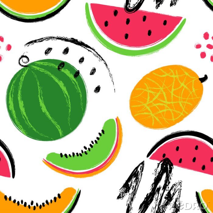 Papier peint à motif  Fruits de différentes couleurs avec des points colorés