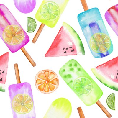Papier peint à motif  Fruits et glaces aux fruits sur bâtonnets