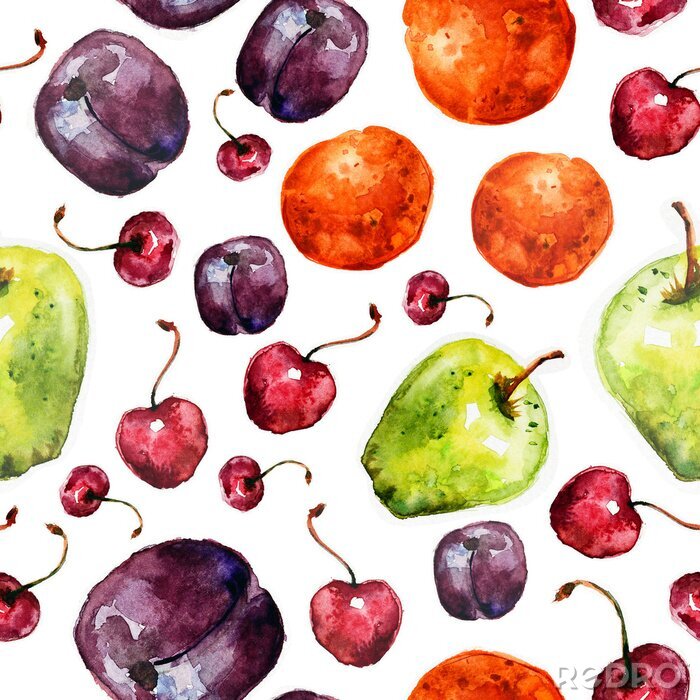 Papier peint à motif  Fruits imitation aquarelle