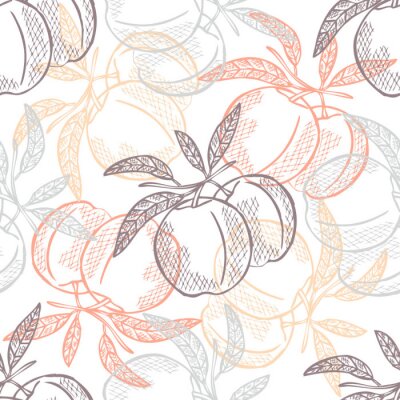 Papier peint à motif  Fruits sur une branche aux couleurs orange