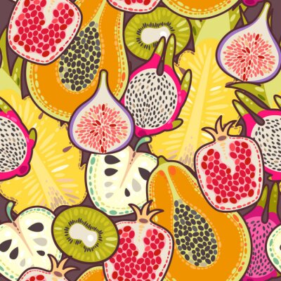 Papier peint à motif  Fruits tropicaux coupés en deux