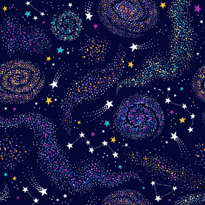 Papier peint à motif  Galaxy seamless deep violet pattern with colorful nebula, constellations and stars