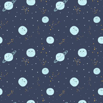 Papier peint à motif  Galaxy space cute planets seamless vector pattern stars