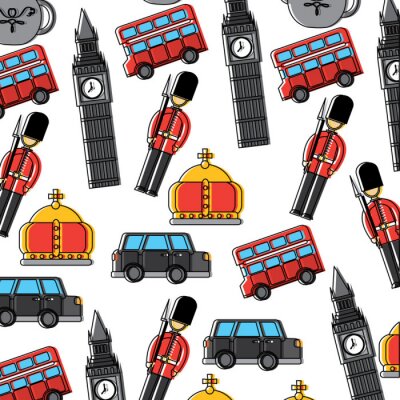 Papier peint à motif  garde big ben bus à impériale double couronne londres royaume-uni modèle image vector illustrationd design
