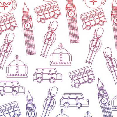 Papier peint à motif  garde big ben bus à impériale double couronne londres royaume-uni motif image vector illustrationd design rouge à bleu ombre ligne