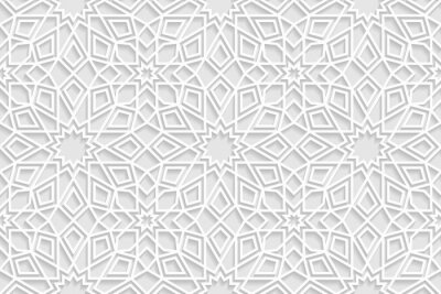 Papier peint à motif  Géométrie arabe orientale blanche et grise