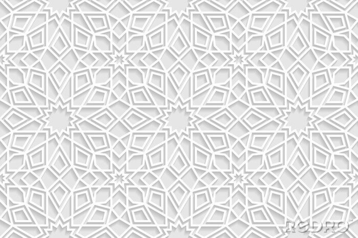 Papier peint à motif  Géométrie arabe orientale blanche et grise